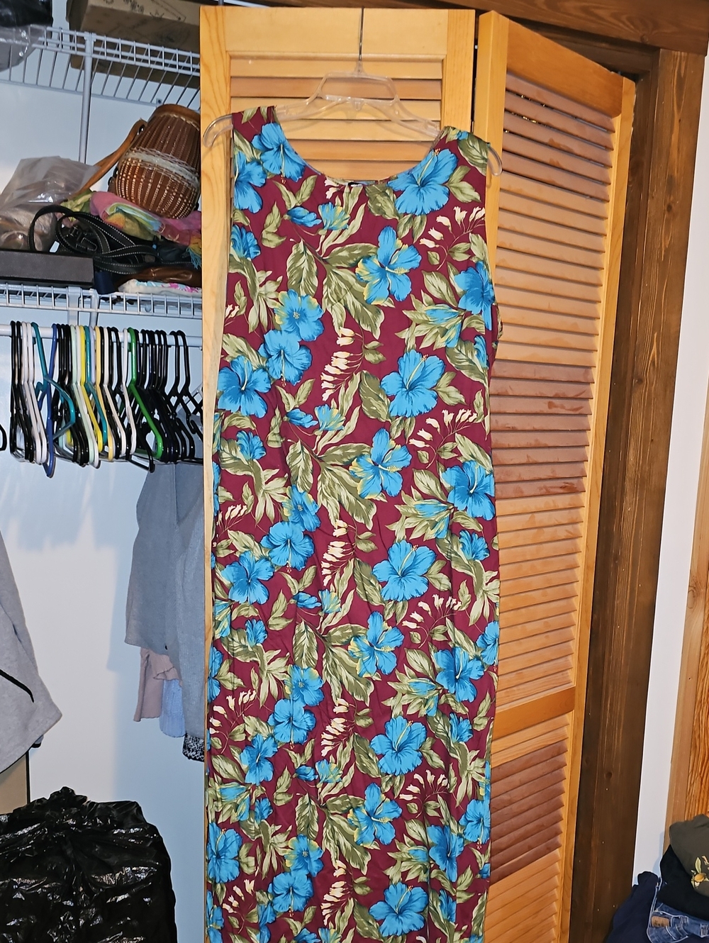 Teddi Maroon Maxi Dress with Bright Blue Floral Print